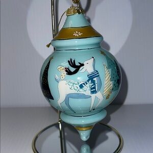 Holiday Home Ornament with Reindeer Design - Blue